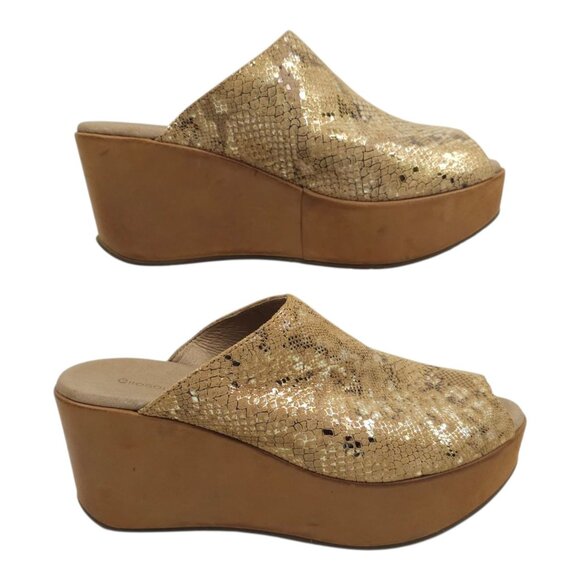 Chocolat Blu Yiona Peep Toe Wedge Sandal Womens 6 Gold Snakeskin Print Platform - Picture 12 of 16